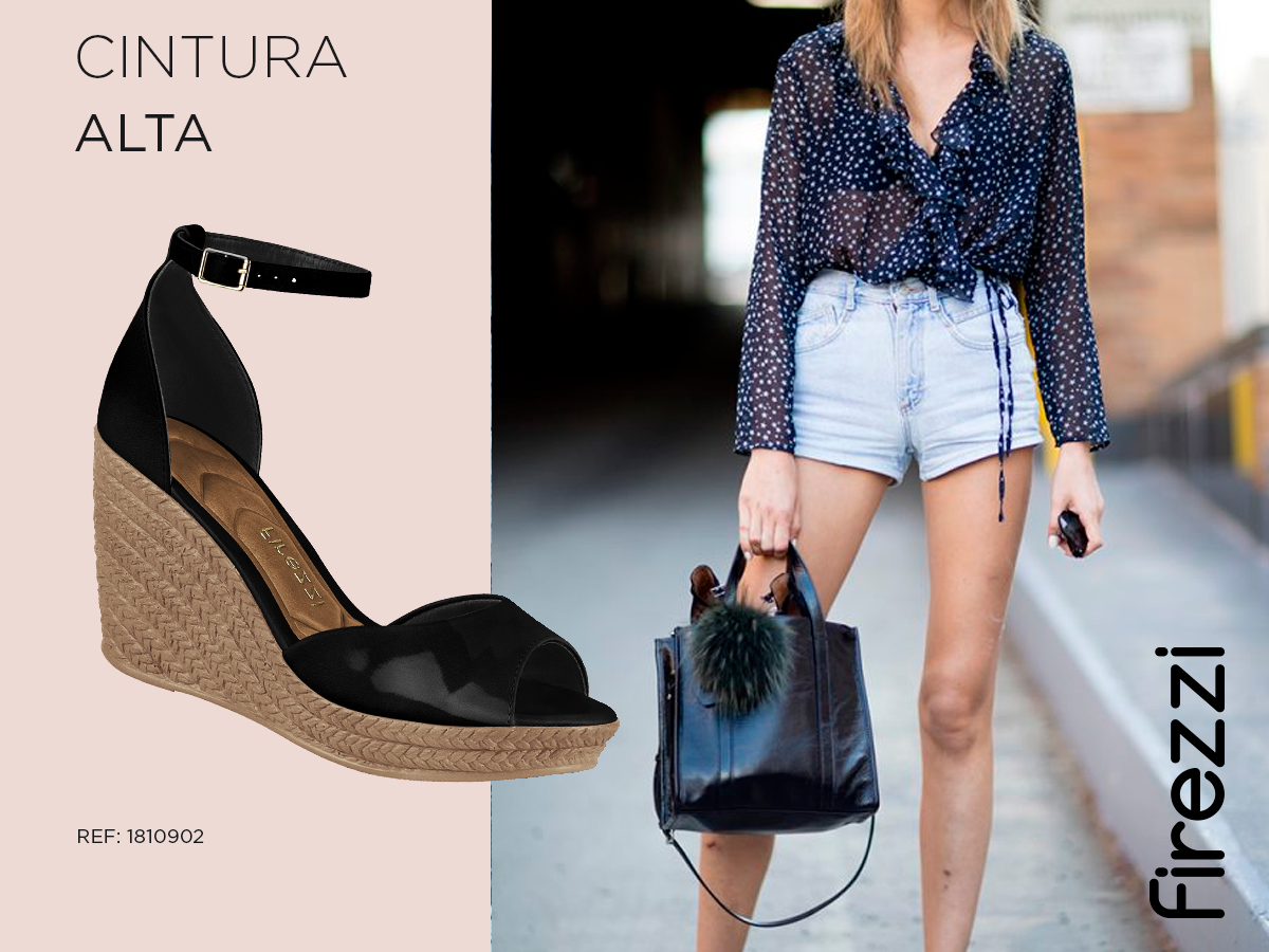 cintura-alta espadrilles como usar salto preto look short jeans