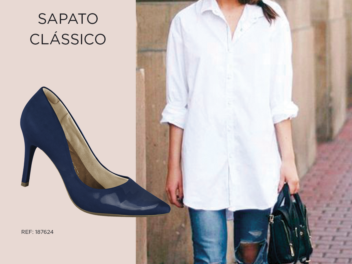 sapato-classico scarpin look azul envernizado camisa branca